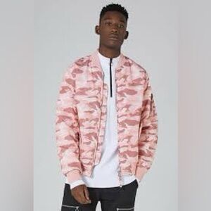 Topman Pastel Pink Camouflage Bomber Jacket Medium